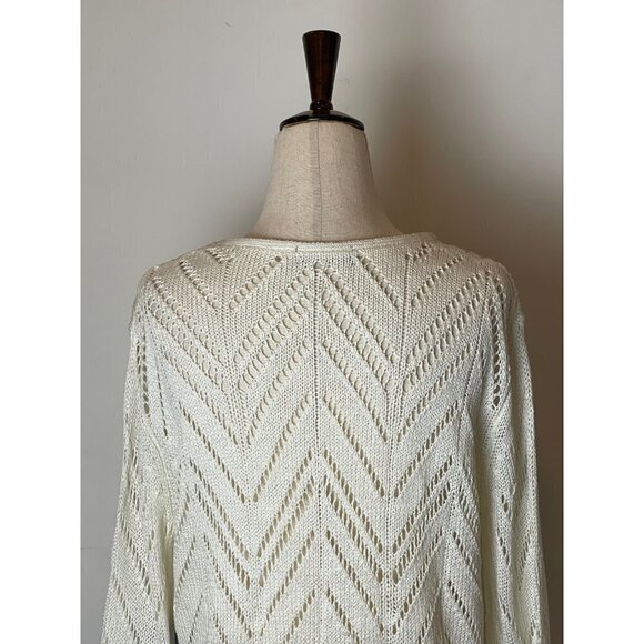 FYLO Ivory Open Crochet Knit Long‎ Sleeve Round Neck Pullover Sweater Size S - Picture 7 of 9
